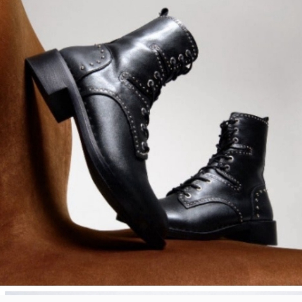 NWT Zara studded leather lace up boots